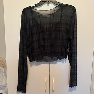 Blue Plaid Mesh Top with tank